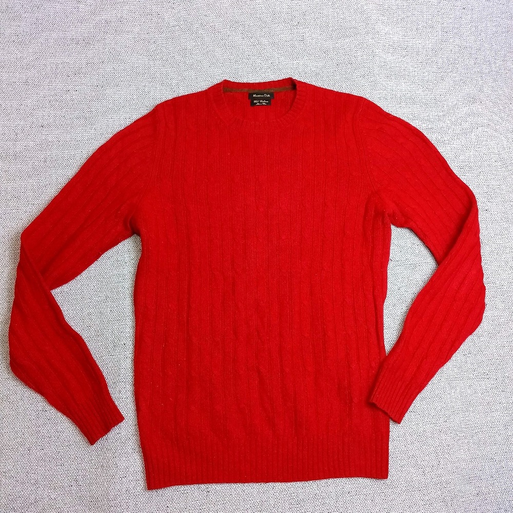 Massimo Dutti Sweater Mens M Red Excellent Wool Cashmere Cable Knit Crew Neck